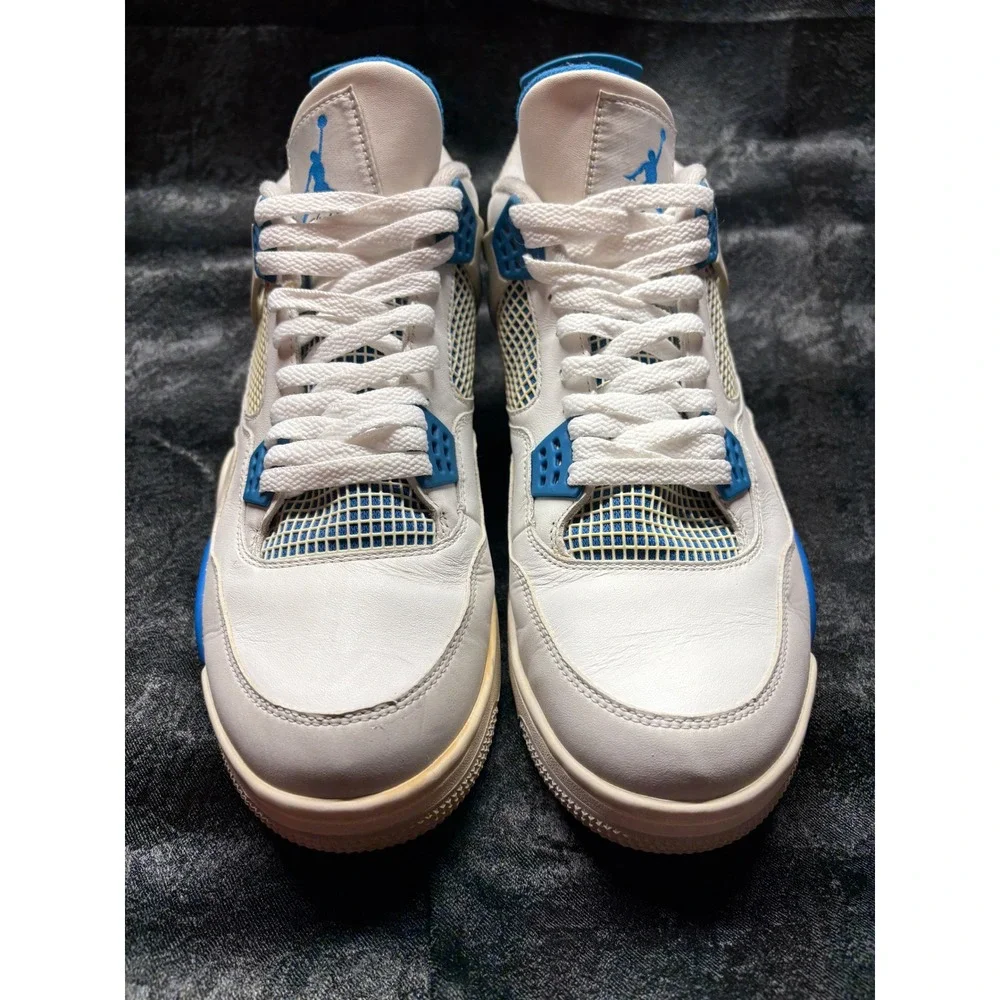 Air Jordan 4 Retro Military Blue White Grey Sneakers 308497-105 Mens